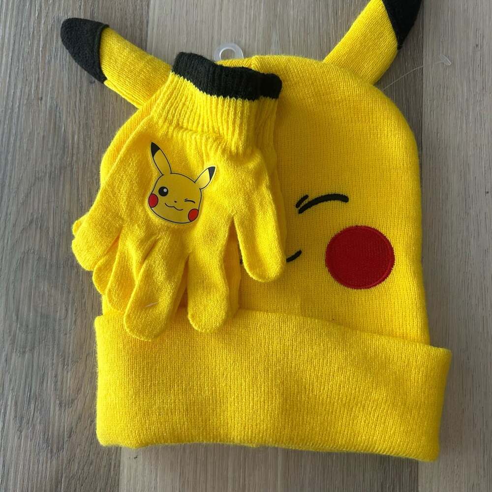Pokemon Pikachu Youth OSFM Beanie And Gloves Set Yellow
